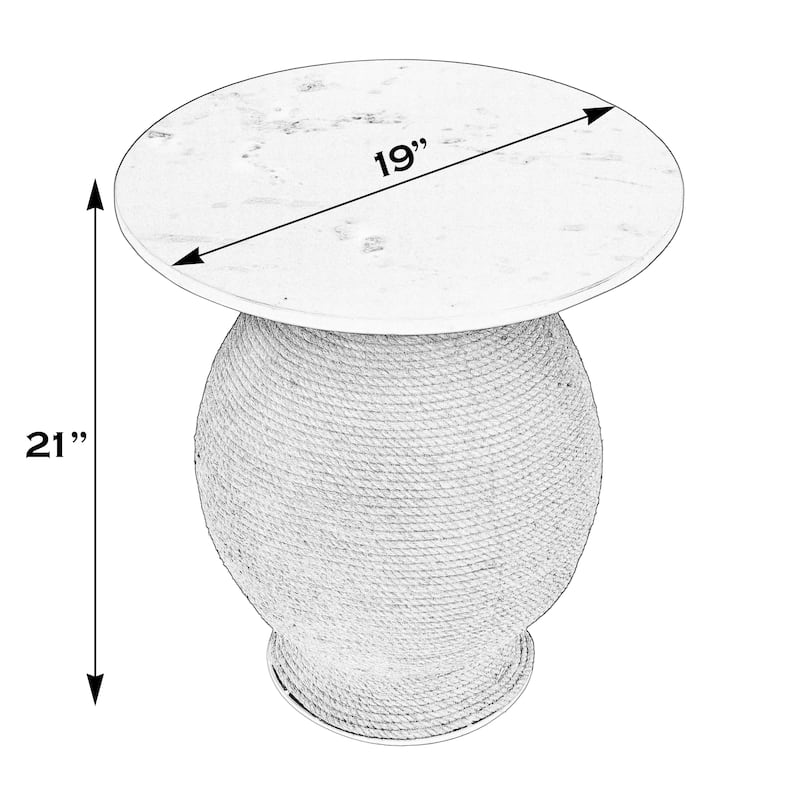 Shea 19 in. W Round Marble and Rope End Table