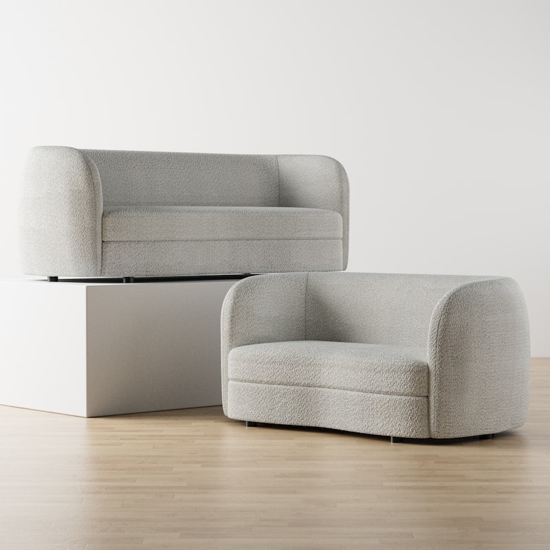 Furniture of America Ophelia Modern Curved Arms Boucle Sofa Set with Round Wooden Legs, 2-Piece or 3-Piece Options