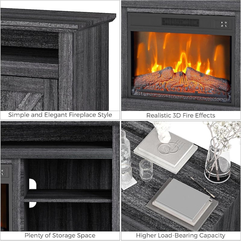 67'' Fireplace TV Stand with Glass Door Closed Storage - 65 inches