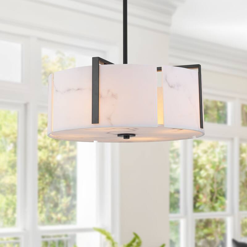 Starsky 4-Light Natural Alabaster Drum Chandelier - Black