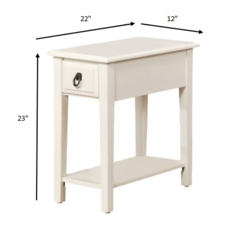 23” White Solid Wood Accent Table with Drawer and Shelf Perfect Bedside or Living Room Storage Table - 12”L x 22”W x 23”H