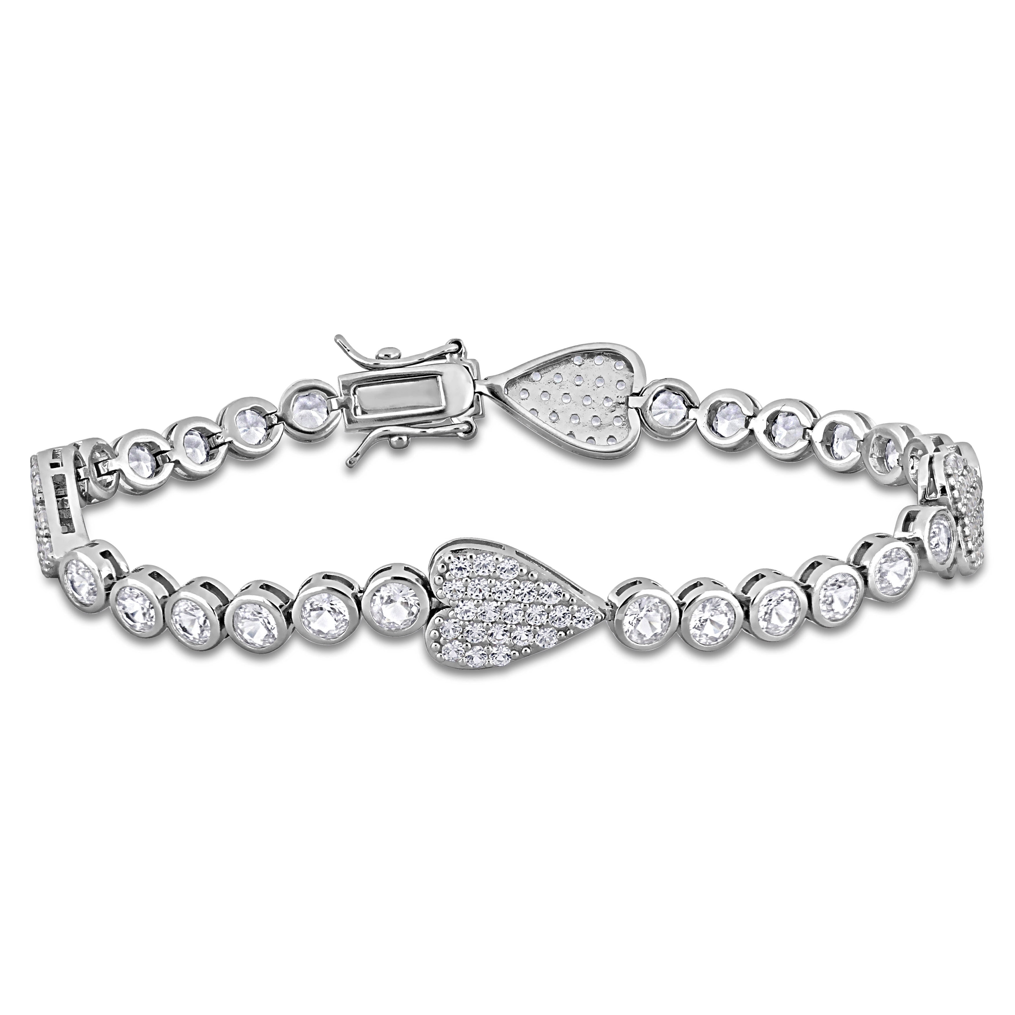 Miadora 9 1/2ct TGW Created White Sapphire Heart Bracelet Sterling Silver