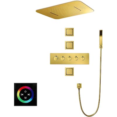 DeerCreek 23" Shower System- LED Music Railfall Waterfall Thermostatic Faucet Jets -PG 1/2 - Polished Gold