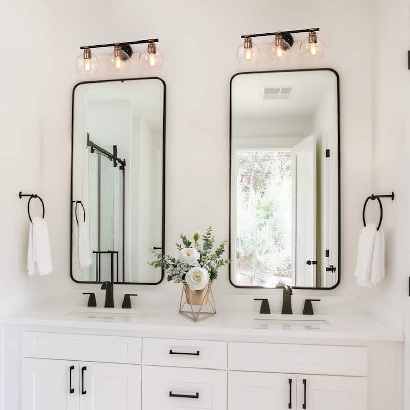 Iain Modern Black 3/4-Light Bathroom Vanity Lights Globe Seeded Glass Dimmable Wall Sconces