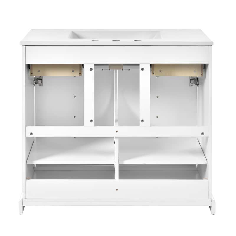 Roomfitters 36" Vanity with Ceramic Sink, Solid Wood Cabinet with 2 Drawers and Soft Closing Doors, Freestanding Design, White