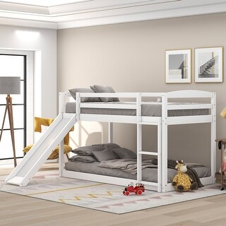 Twin over Twin Low Bunk Bed with Convertible Slide and Ladder, Rugged ...