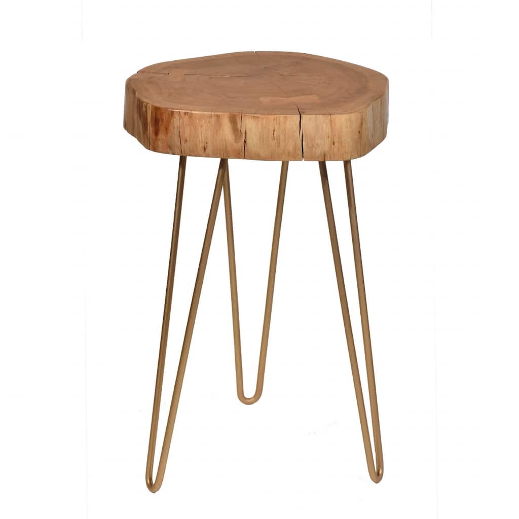 Wood Live Edge End Table with Iron Hairpin Legs - 22” x 22” x 26” (D x W x H)