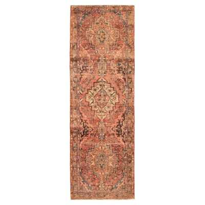 ECARPETGALLERY Hand-knotted Antalya Vintage Red Wool Rug - 3'7 x 11'0