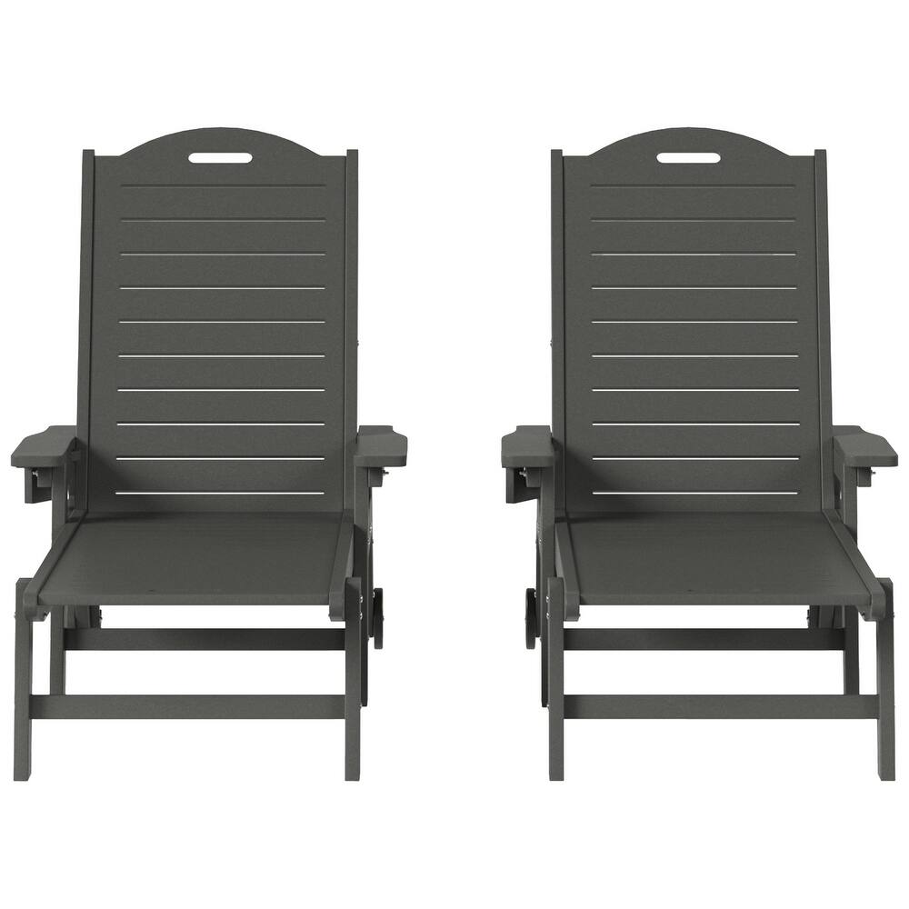 Brighton Outdoor Poly Reclining Chaise Lounge with Wheels & Cup Holder (Set of 2)