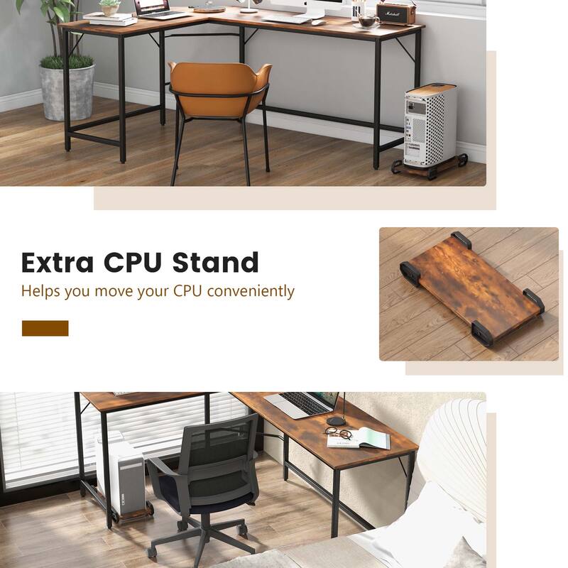 Costway L-shaped Gaming Desk Computer Desk with CPU Stand Power
