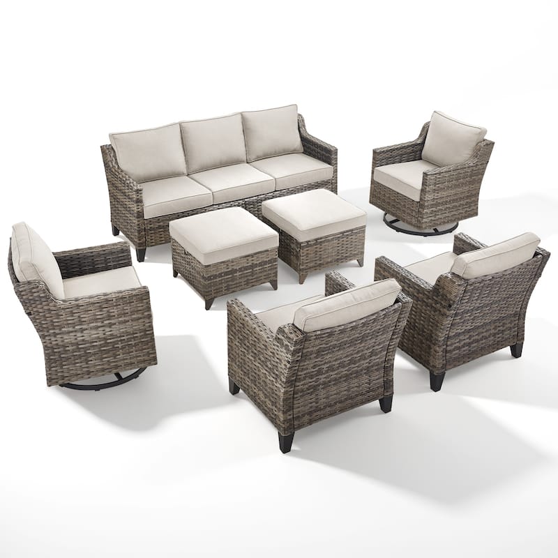 Pocassy Outdoor Patio Furniture Wicker Sofa Swivel Chair Set