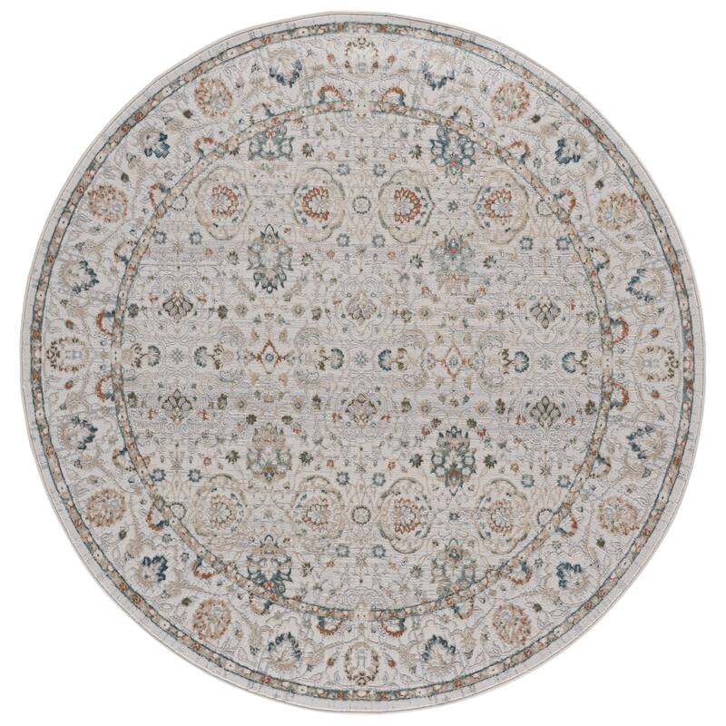 SAFAVIEH Maven Trienette Traditional Rug - 6'7" Round - Ivory/Grey Blue