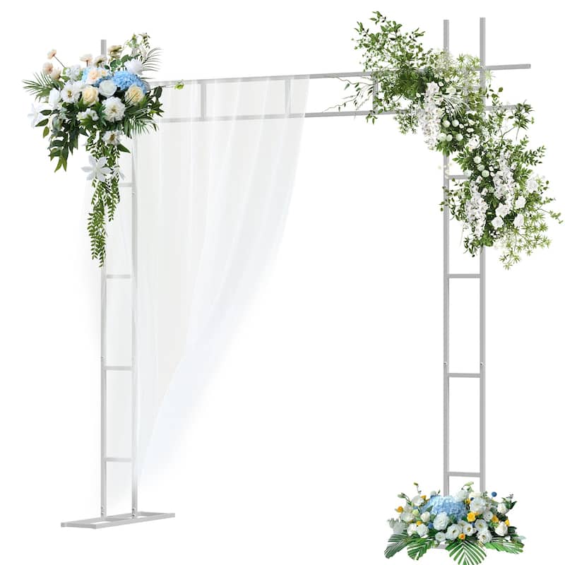 7.7Ftt x 7.7Ft Metal Square Wedding Arch Backdrop Stand with Base White for Indoor Outdoor