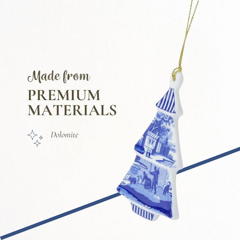 Spode Blue Italian Tree Shaped Ornament - 3.7 Inch x 2.4 Inch