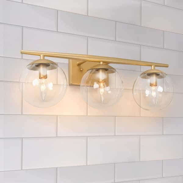 Gold Wall Sconce With Clear Glass Shades - 3-Light Modern Vanity Light For Bathroom & Bedroom