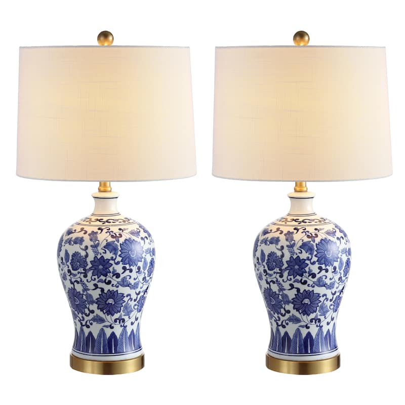 Allen 25.75" Ceramic/Metal LED Table Lamp, Blue/White (Set of 2) by JONATHAN Y