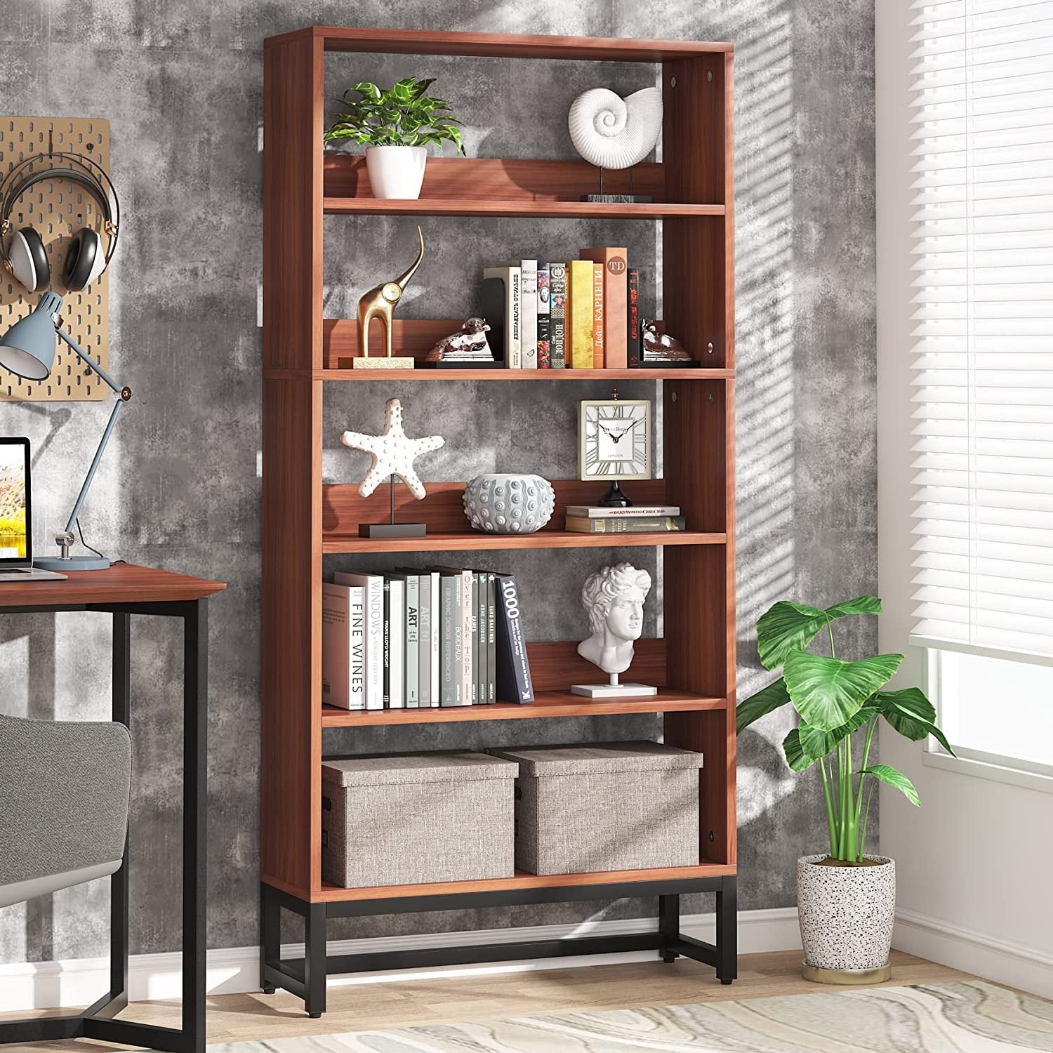 70.8 Inches Tall Bookcase and Bookshelf, 5-Tier Large Bookcases - 11.81"D x 31.5"W x 70.87"H
