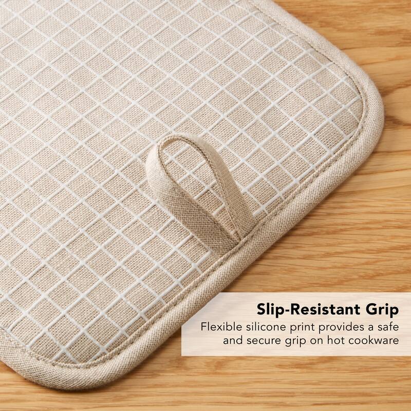 KITCHENAID Gourmet Series Gridlines Pot Holders 2-Pack Set, Heat Resistant up to 600°F, Soft Silicone Grip, Magnetic Cuff