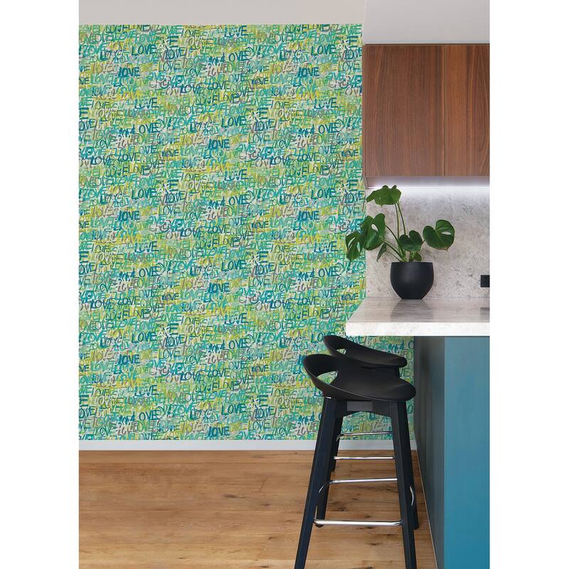 Indio Teal Love Scribble Wallpaper
