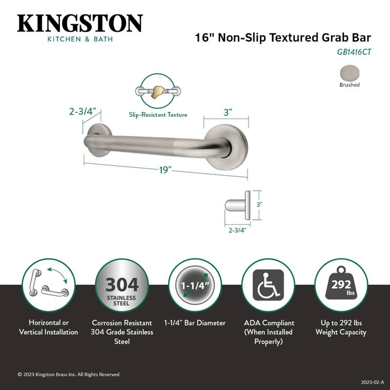 Kingston Brass Made To Match 16-Inch Stainless Steel Grab Bar