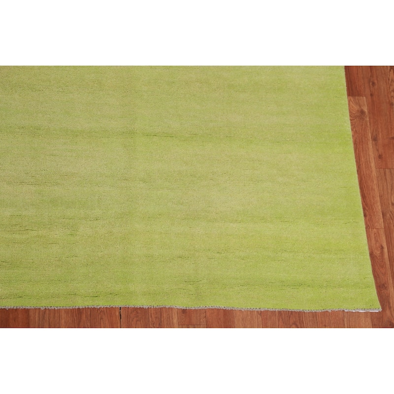 Pistachio Green Solid Gabbeh Persian Area Rug Handmade Wool Carpet - 9'5" x 12'2"
