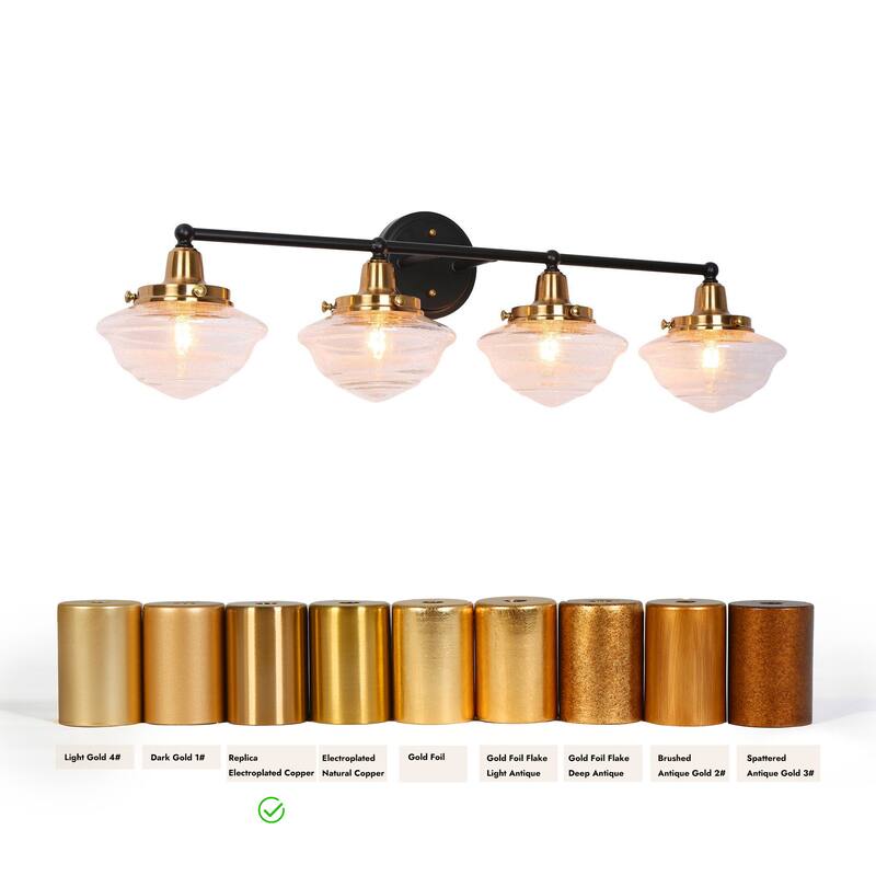 1/2/4-Light Modern Black Gold Bathroom Vanity Light Schoolhouse Glass Wall Sconce