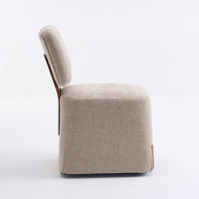 Linen Upholstered Armless Dining Chair with Casters