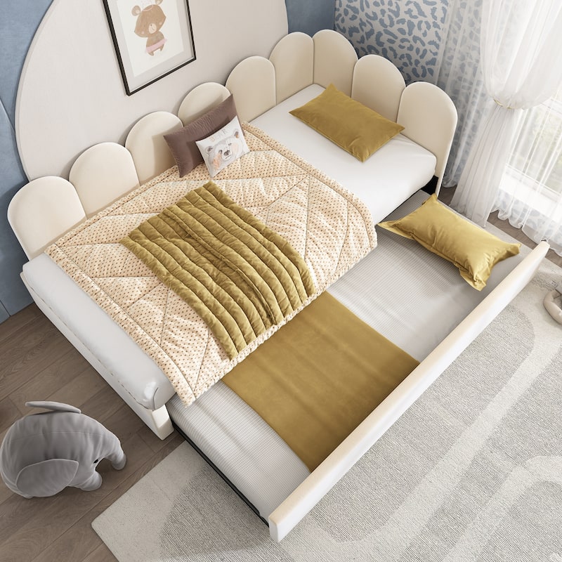 Upholstered Bed Daybed With Pull-Out Bed, Twin Size Single Sofa Bed,Guest Beds For Adults and Children, Velvet