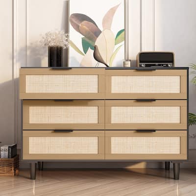 6 Drawer Rattan Dresser Chest with Drawers, Dressers Chest of Drawers