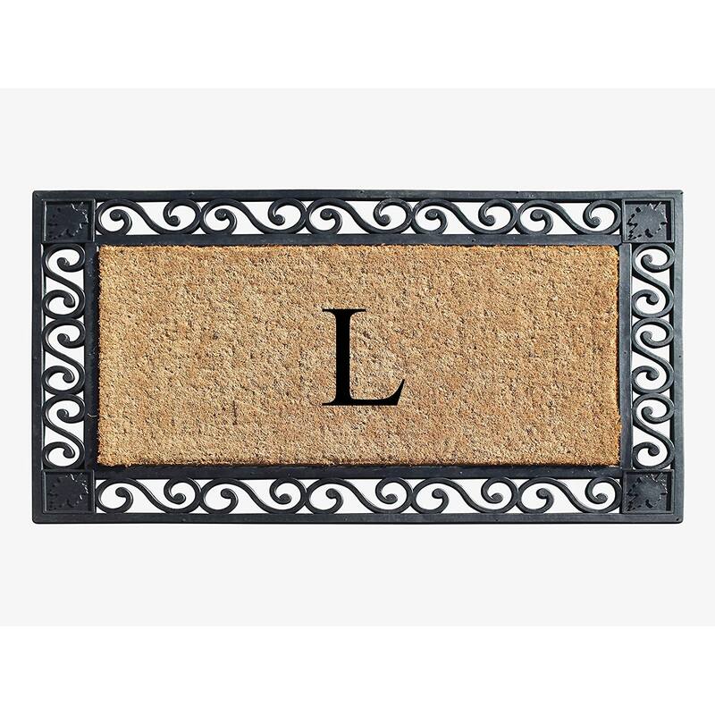 A1HC Rubber and Coir Maple Leaf, Heavy Weight Durable Monogrammed Doormat, 23"X38" Black - L    