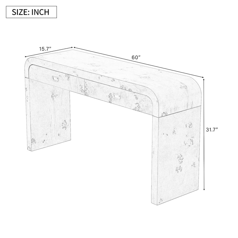Farmhouse Console Table Curved Hallway Table with 2 Storage Drawer
