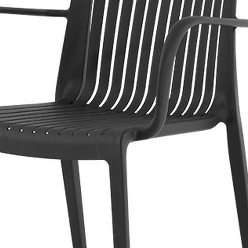 HomeRoots Set of Two Black Heavy Duty Plastic Outdoor Stacking Arm Chairs