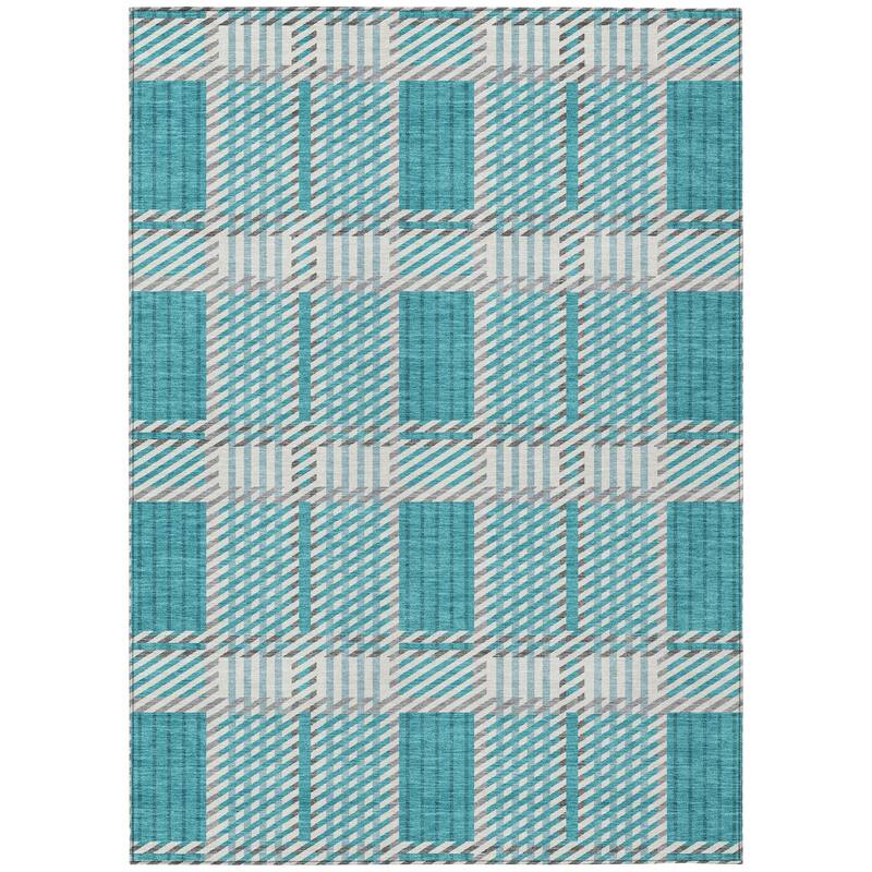 Machine Washable Indoor/ Outdoor Geometric Stripe Chantille Rug