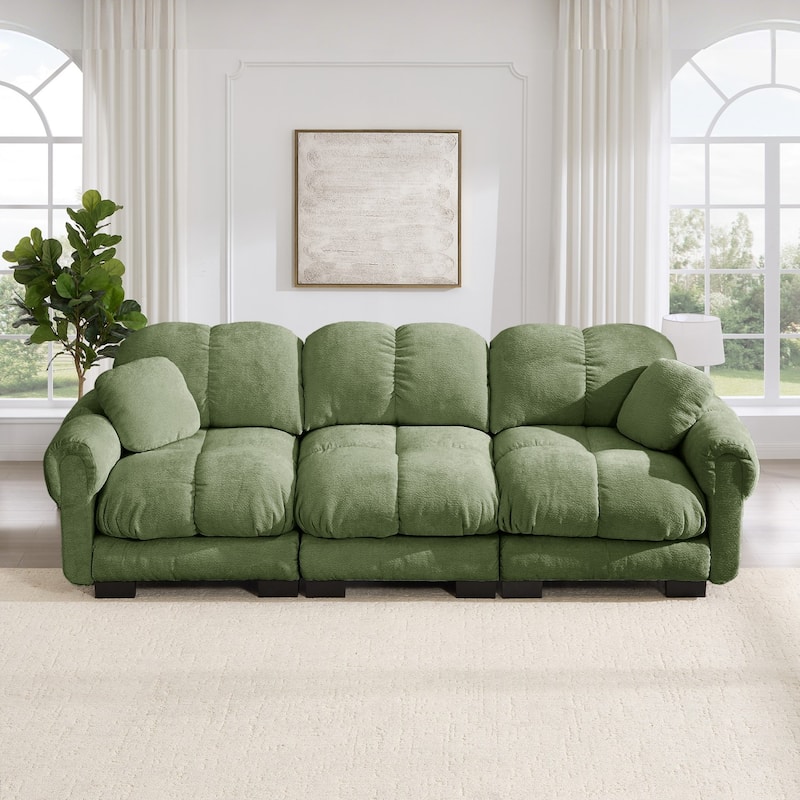 103.9" Modular Chenille Sectional Sofa with Pillows and Quilted Cushions