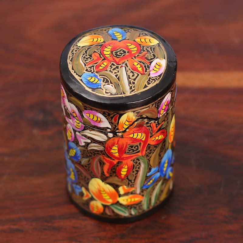 Novica Handmade Floral Grandeur Wood Toothpick Holder