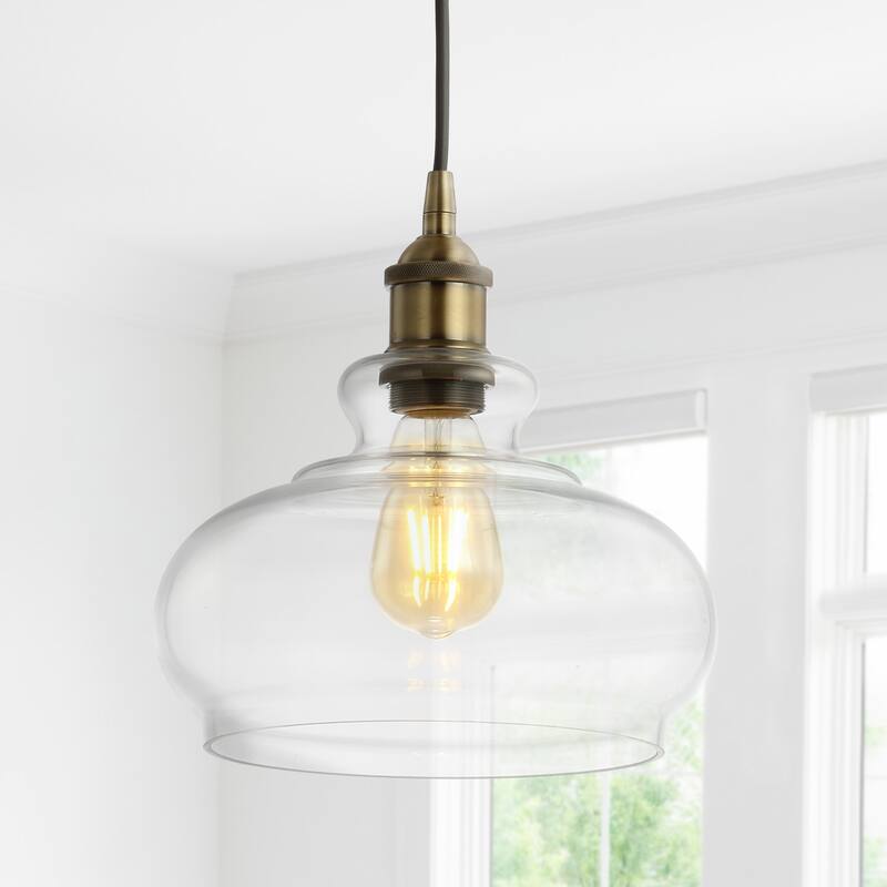 Kurtz 9.5" Pharmacy Metal/Glass LED Pendant, Chrome by JONATHAN Y - Brass Gold