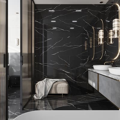 Apollo tile 24" x 48" Splendor Polished Black Porcelain Tile (15.55 sq ft/case) - 2 Pack