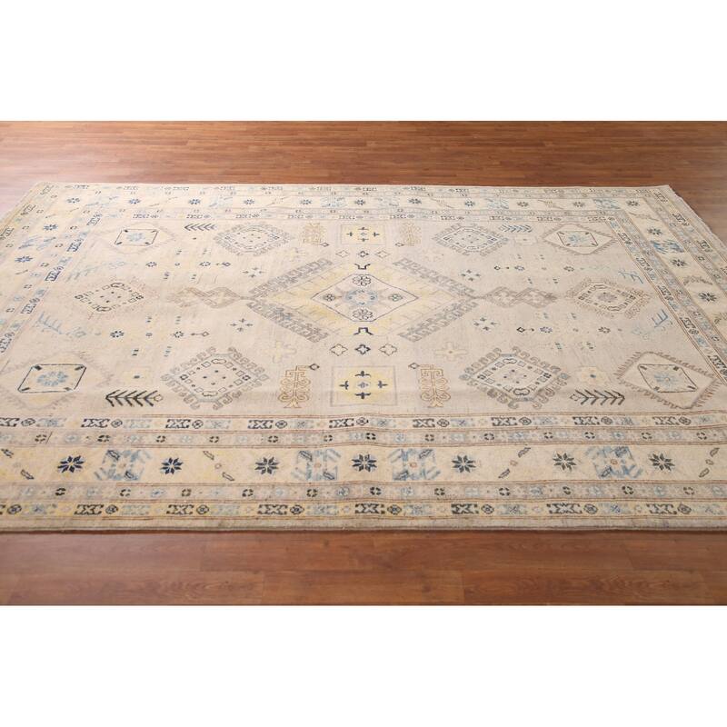 Geometric Kazak Living Room Area Rug Handmade Wool Carpet - 6'9" x 10'0"