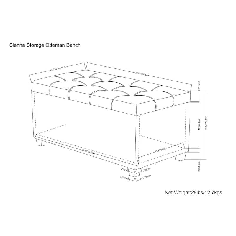WYNDENHALL Marlowe 34 inch Wide Transitional Rectangle Storage Ottoman