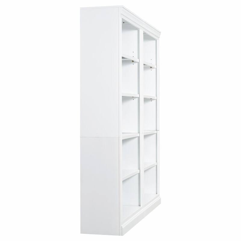 83" Tall Wood Bookcase Suite with Light Strip, 5-Tier Bookcase Suite with Adjustable Shelves