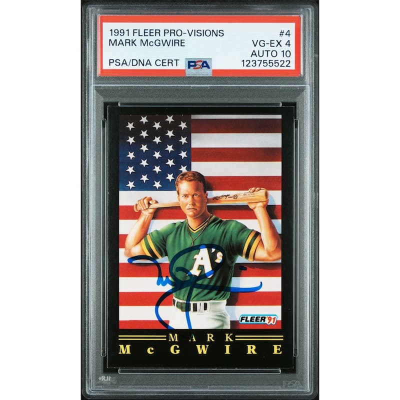 Mark McGwire 1991 Fleer Pro-Visions Signed Baseball Card #4 Graded PSA 4 Auto 10 Cert # 123755522 - 8' x 11'
