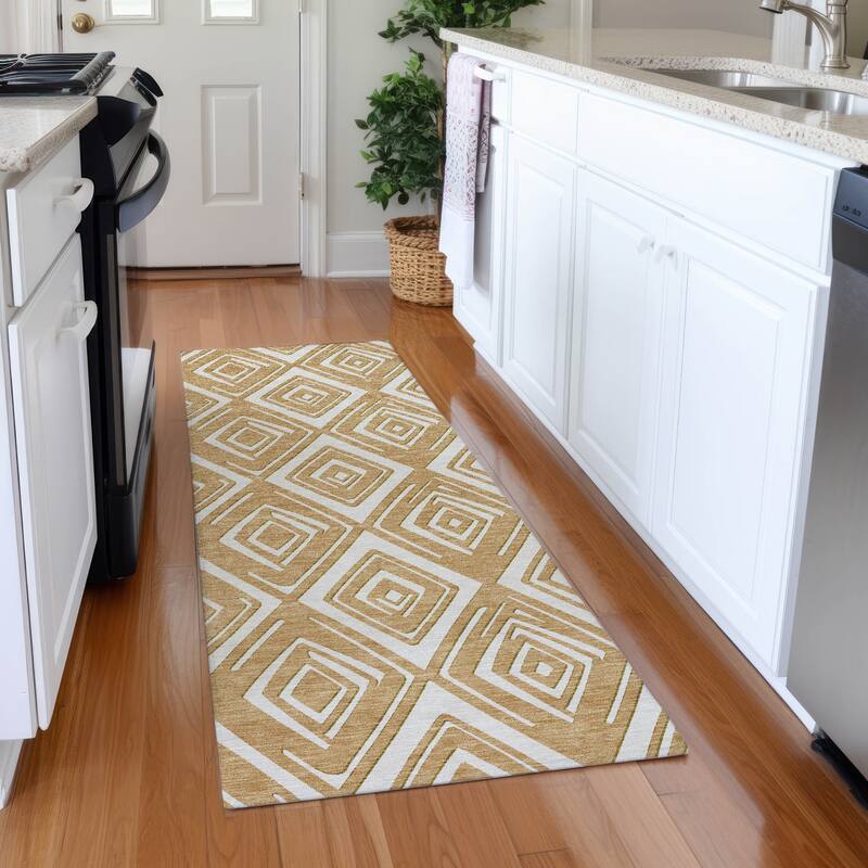 Premium Washable Super Soft Diamond Cascade Mayfield Rug - Gold - 2'3" x 7'6"