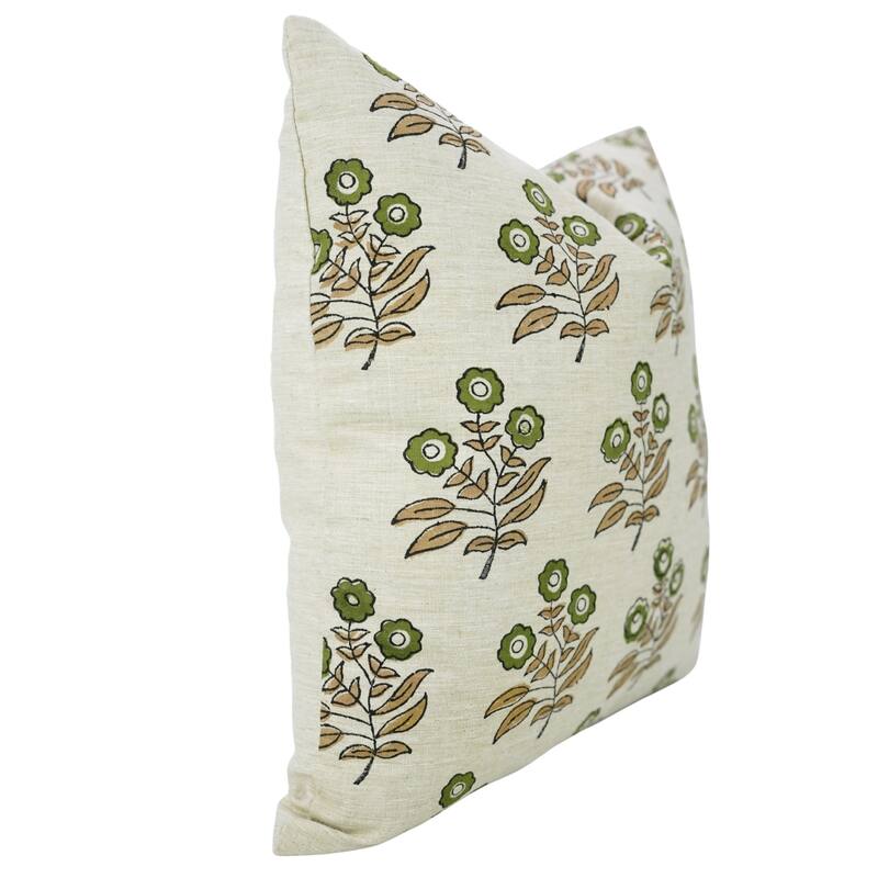 Fabdivine Cushion Cover with Soft Linen Fabric Floral Block Print Boho Cozy Square 24x24 Inch Throw Home Pillowcase, Neha