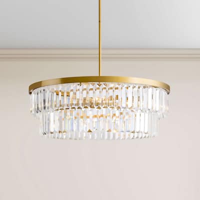 Clarisa 6-light Glam Crystal Glass Prism Drum Tiered Chandelier - Brushed Brass