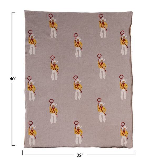 Cotton Knit Baby Blanket with Cowboy Print - 40.0"L x 32.0"W x 0.3"H