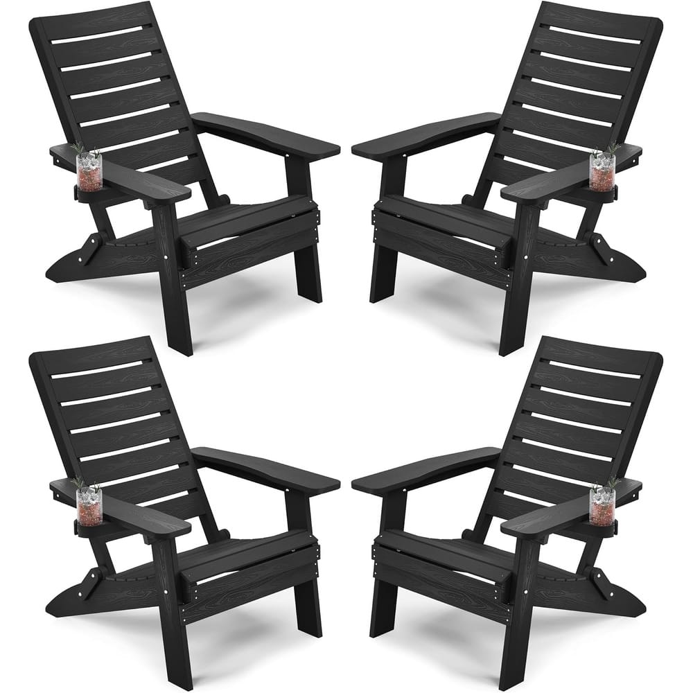 WINSOON HIPS Folding Adirondack Chairs with Arc Back & Cup Holder Set Of 4