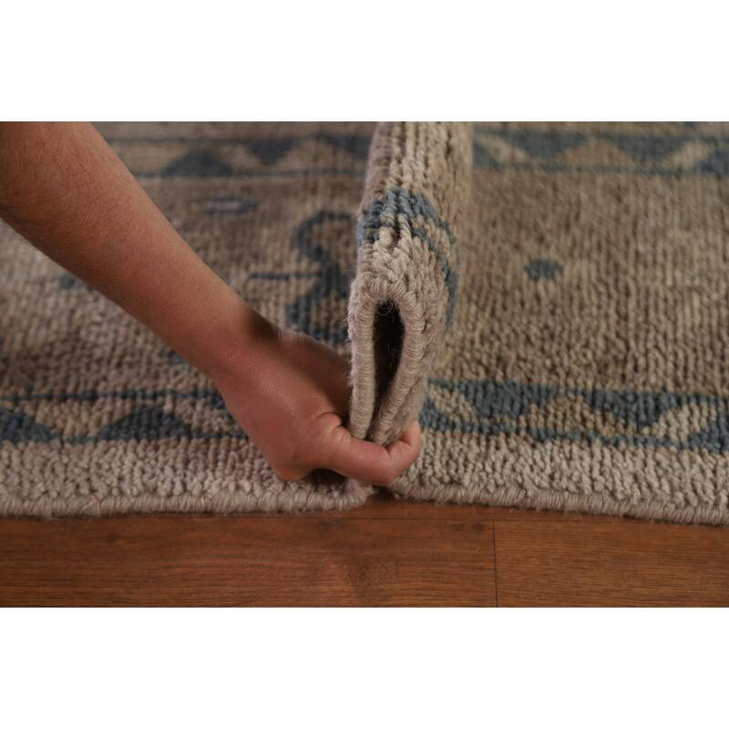 Geometric Oushak Style Area Rug Hand-knotted Oriental Wool Carpet - 8'9"x 11'9"