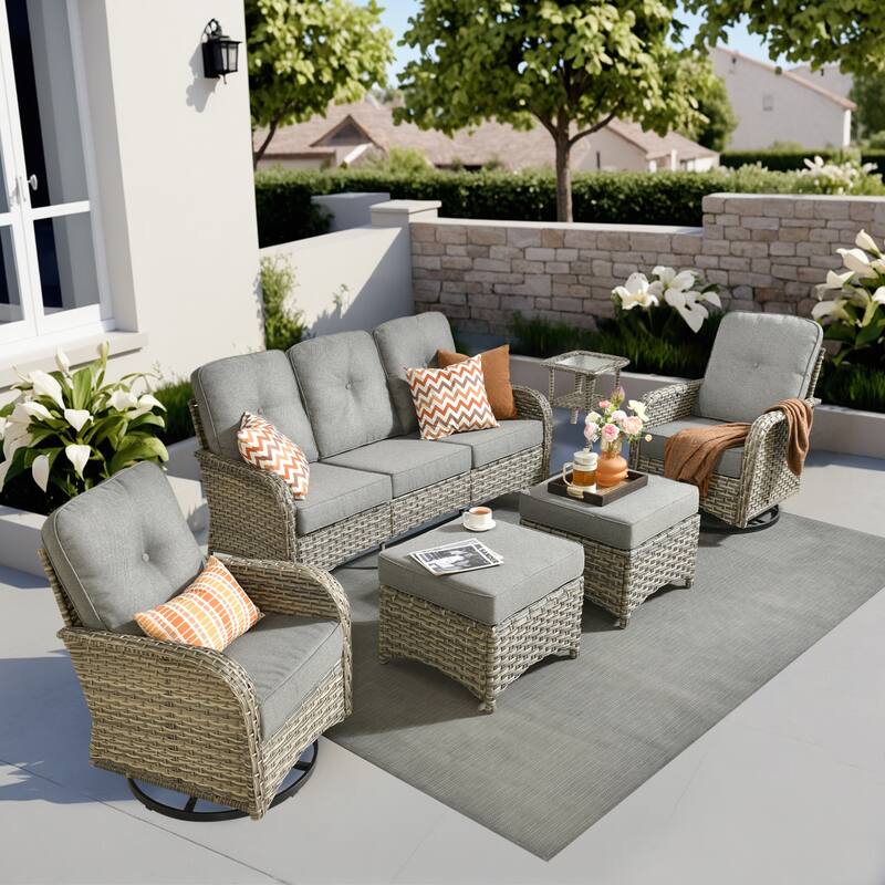 OVIOS 6-piece Patio Wicker Conversation Furniture Set