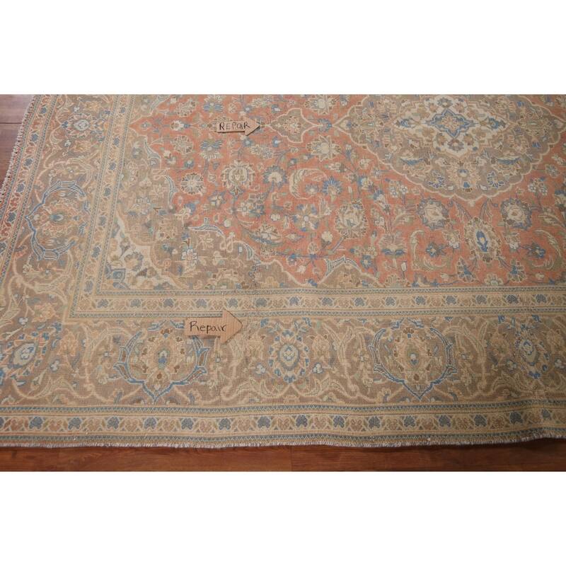 Traditional Mashad Vintage Persian Rug Bedroom Handmade Wool Carpet - 7'10" x 11'0"