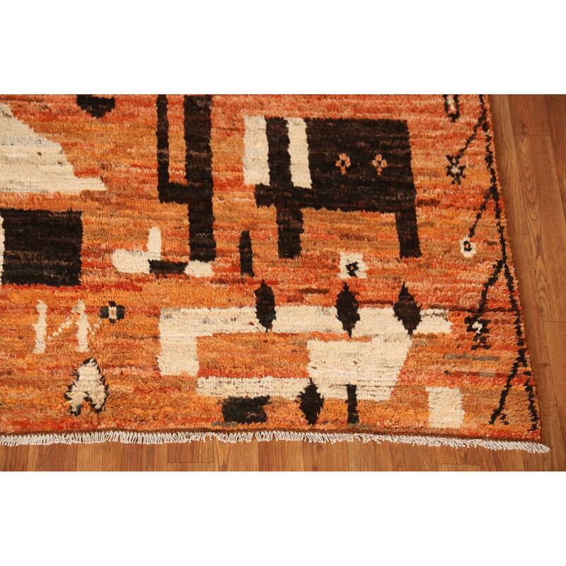 Geometric Moroccan Oriental Rug Hand-Knotted Orange Wool Carpet - 5'7" x 7'9"